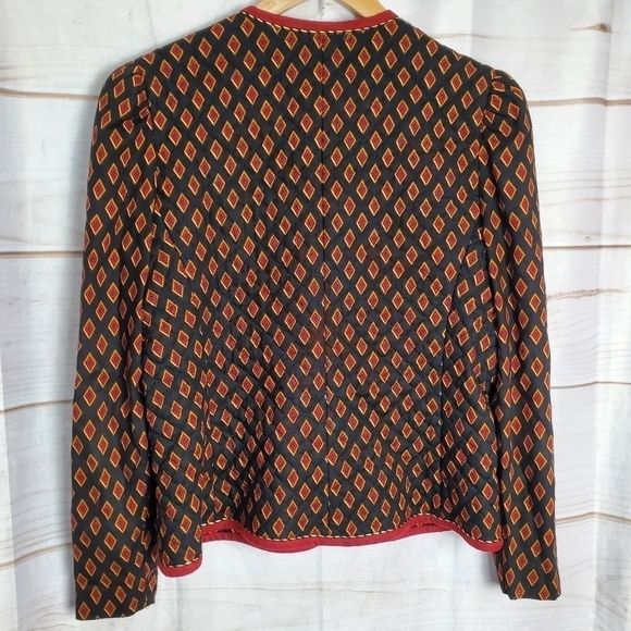 Leslie Fay Vintage 90s Quilted Geometric Black Red Career Blazer Size 10 - Picture 7 of 10